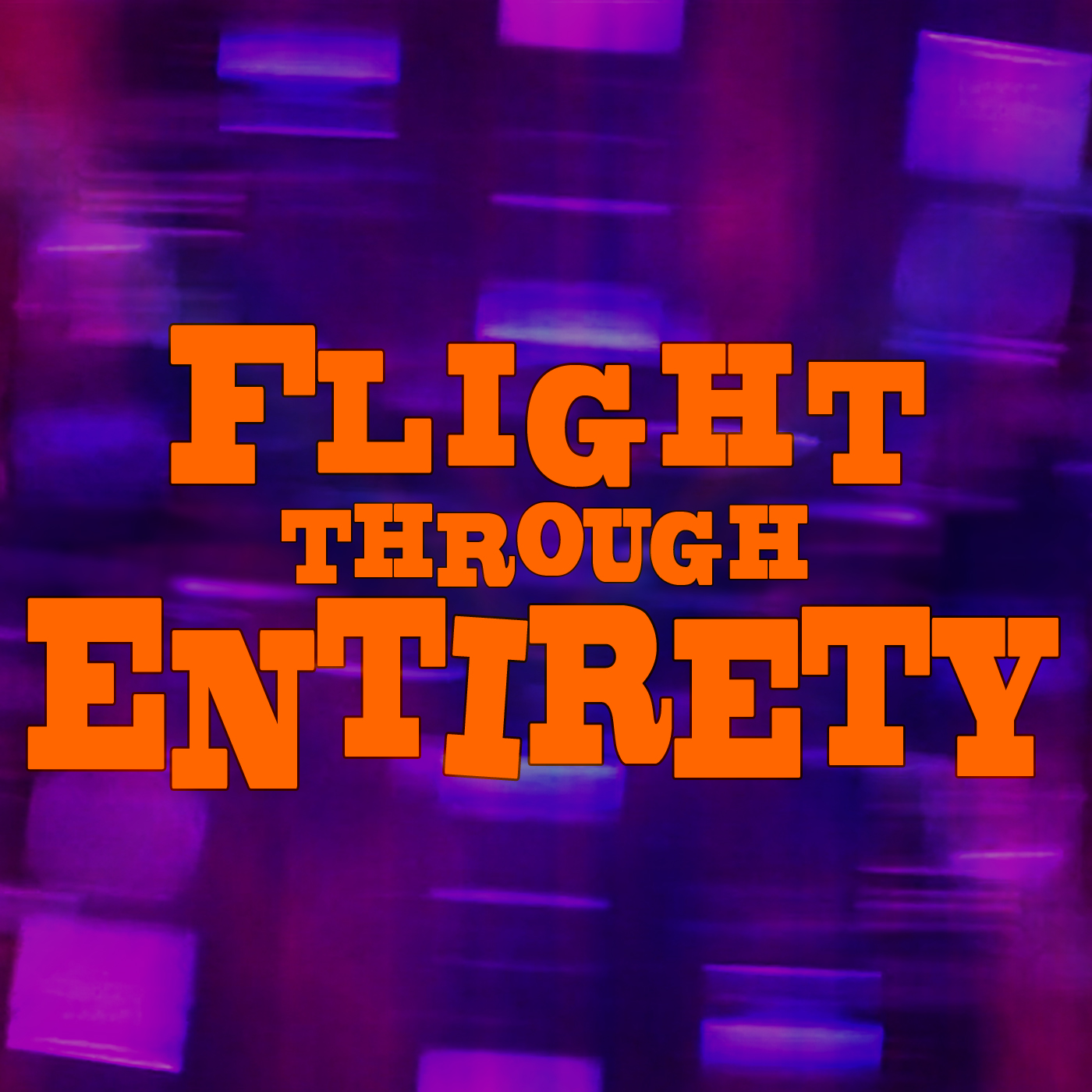 A full-colour logo with a purple background of shimmering lights and the podcast title in jaunty orange serif lettering. Based on the opening credits of the first Dalek movie starring Peter Cushing.