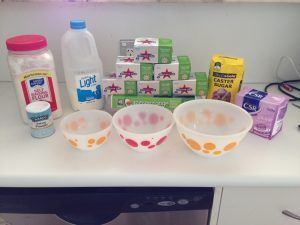 Bowls and ingredients at the ready