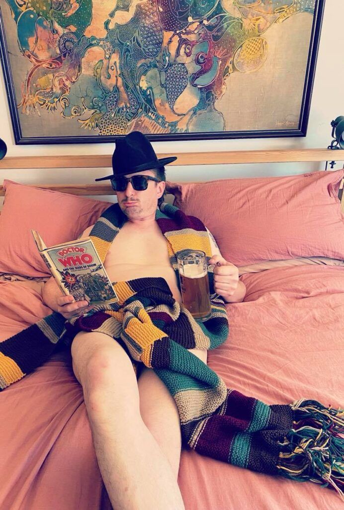 Colin naked in a Tom Baker scarf