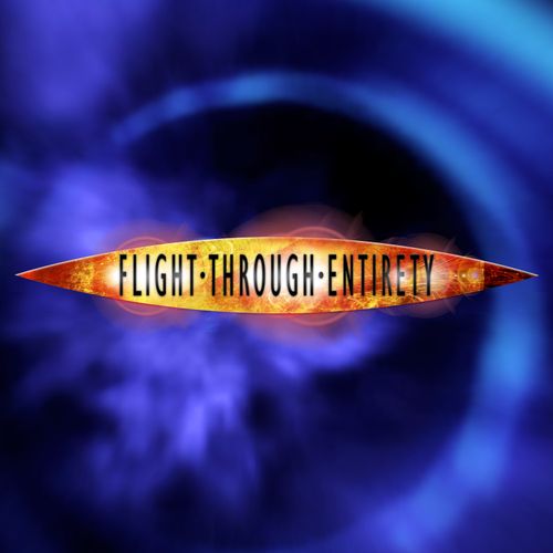 A logo done in the style of a the sign on top of a London taxi, on a background of blue swirls from the closing credits of the 2009 specials.