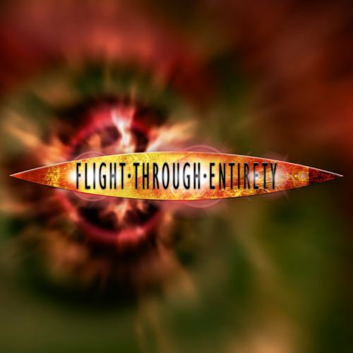 A logo done in the style of a the sign on top of a London taxi, on a background of red and yellow swirls from the opening credits of Series 6.
